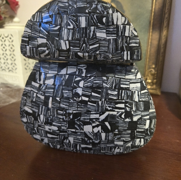 Ramla Handmade Moroccan Mosaic Stone TileCrossbody Purse Black & White - Picture 8 of 8